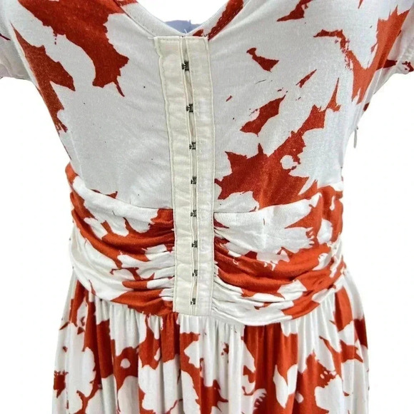 Anthropologie Maeve XS Summer Breeze Orange Off White Floral Dress Ruched Waist - Picture 7 of 15